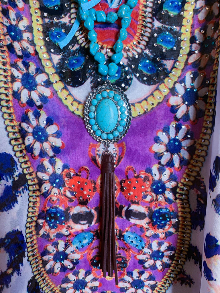 AS CHARMING AS EVER ANIMAL PRINT & CRYSTAL STYLISH TUNIC IN AQUA BLUE