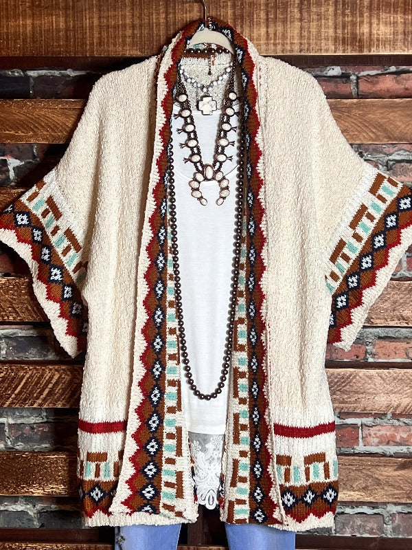 CANYON SOUL IVORY & MULTI-COLOR CARDIGAN SWEATER KIMONO