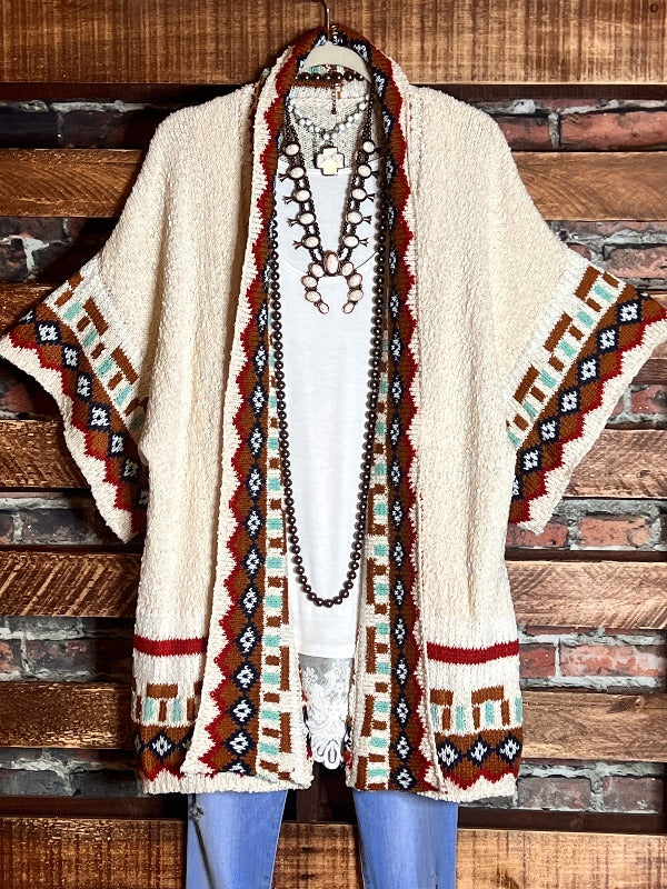 CANYON SOUL IVORY & MULTI-COLOR CARDIGAN SWEATER KIMONO