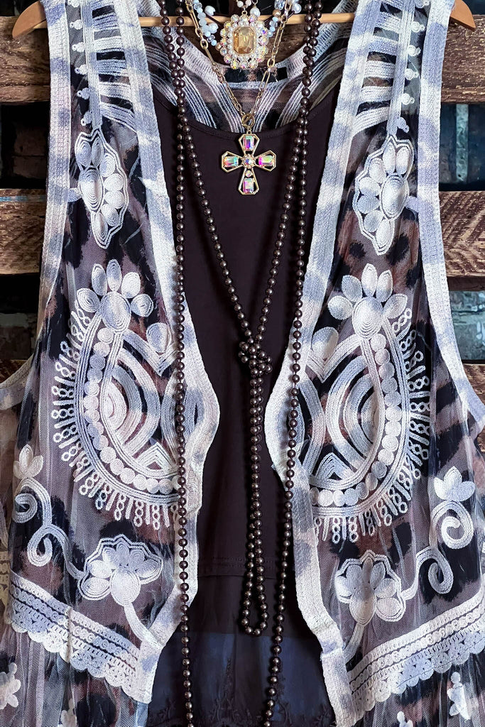 FAB LACE LEOPARD PRINT VEST IN BEIGE & BROWN