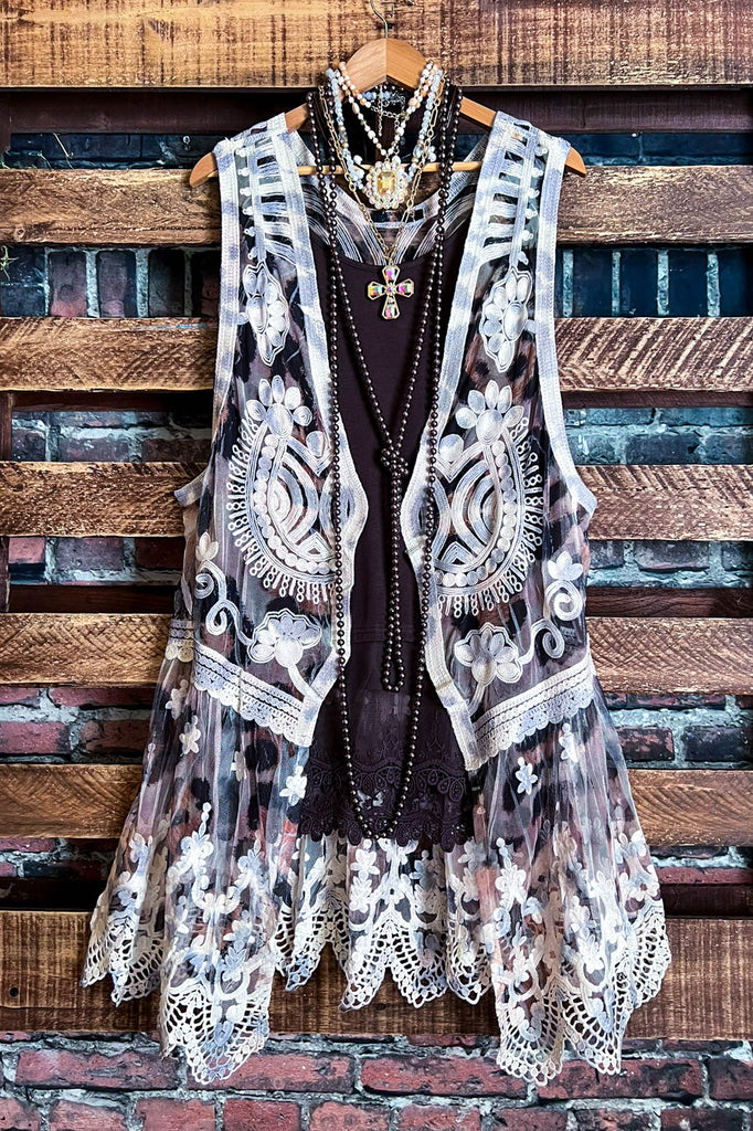 FAB LACE LEOPARD PRINT VEST IN BEIGE & BROWN