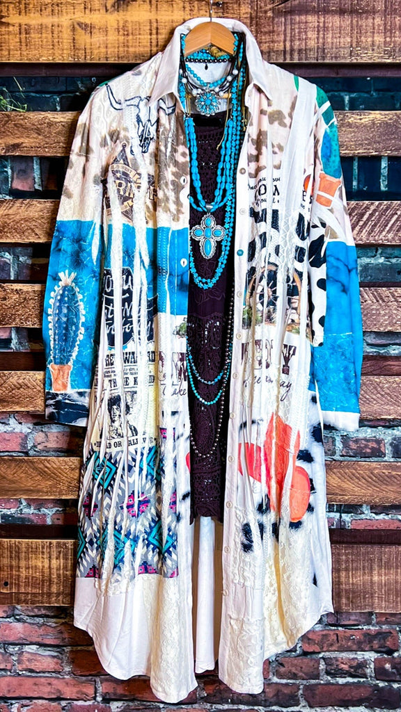 Boho Western Fab Embellished Lace Long Jacket in Multi-Color