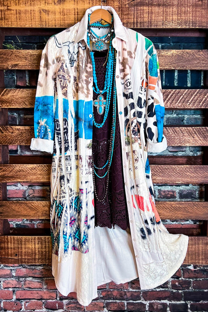 Boho Western Fab Embellished Lace Long Jacket in Multi-Color