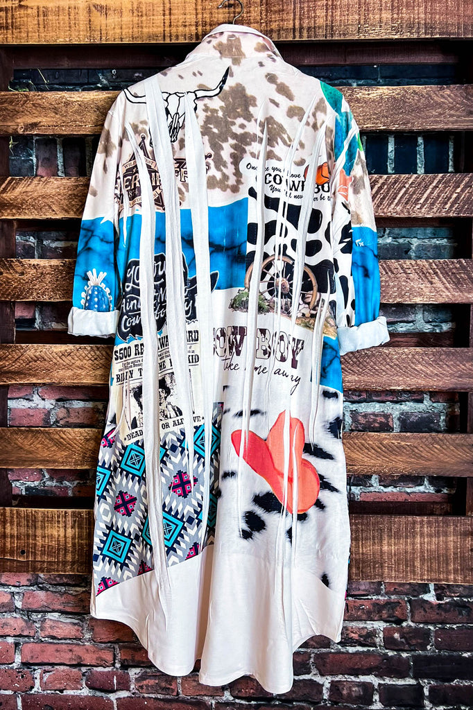 Boho Western Fab Embellished Lace Long Jacket in Multi-Color