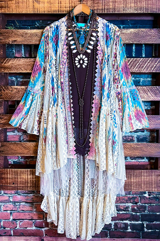 Nashville Diva Teal Lace Cardigan Duster