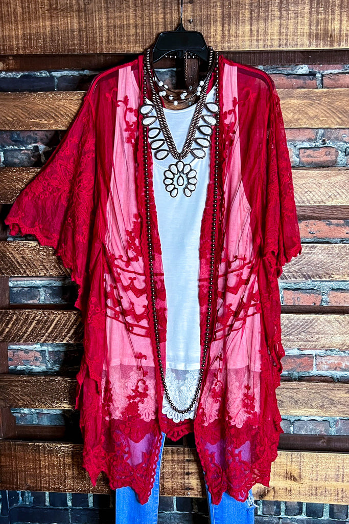 VINTAGE ANGEL PRETTY LACE KIMONO IN RED