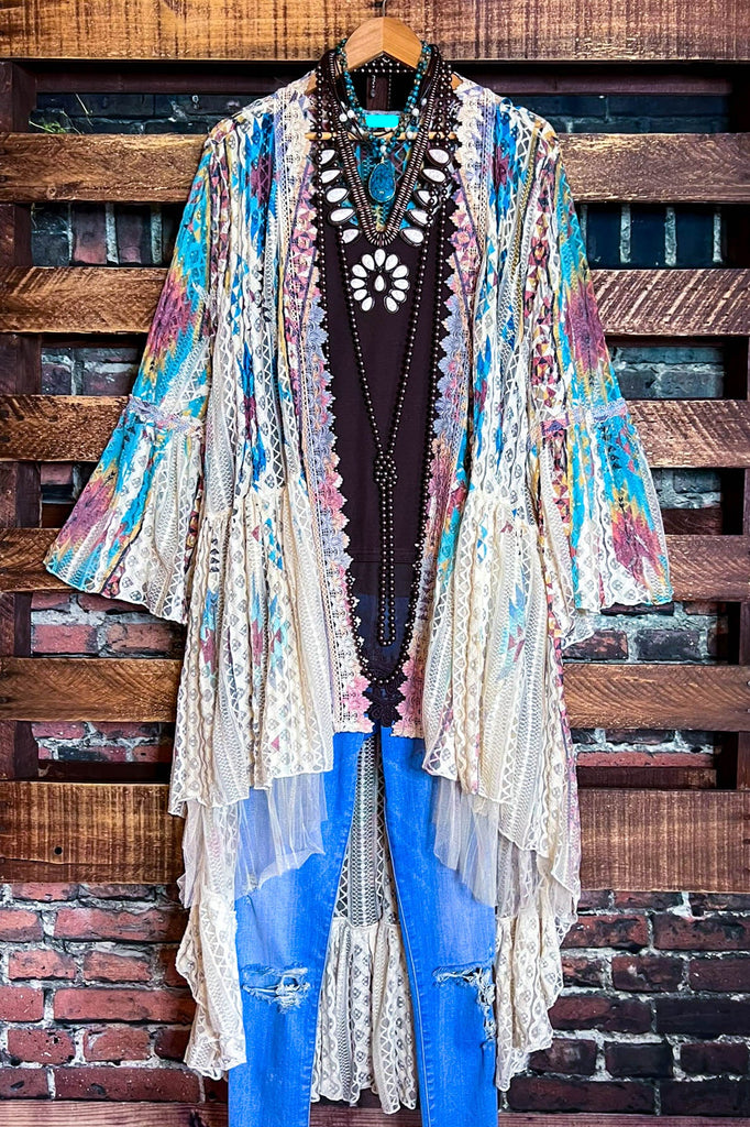 Nashville Diva Teal Lace Cardigan Duster