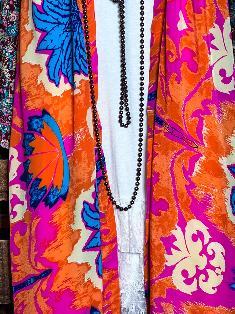 BOHO TROPICAL TREASURES LIGHTWEIGHT KIMONO DUSTER MULTI-COLOR