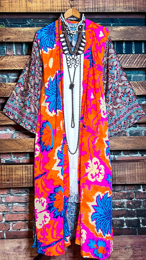 BOHO TROPICAL TREASURES LIGHTWEIGHT KIMONO DUSTER MULTI-COLOR