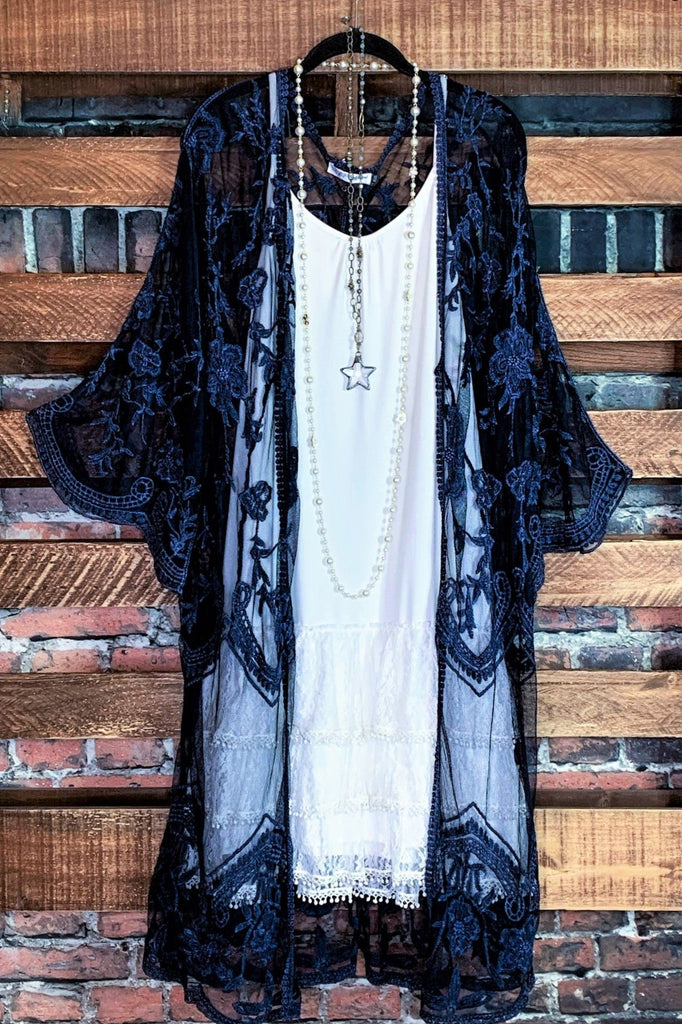 WON MY HEART NAVY BLUE LACE CARDIGAN DUSTER KIMONO