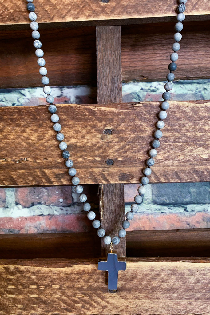 Light Of My Life Gray Cross Necklace Natural Stone