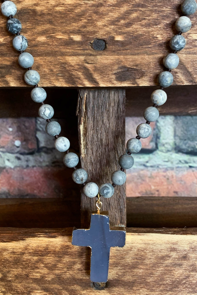 Light Of My Life Gray Cross Necklace Natural Stone
