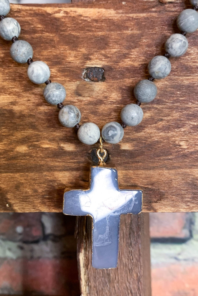 Light Of My Life Gray Cross Necklace Natural Stone