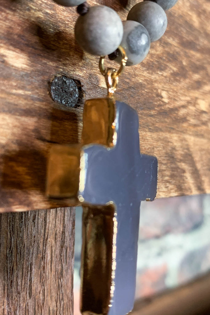 Light Of My Life Gray Cross Necklace Natural Stone