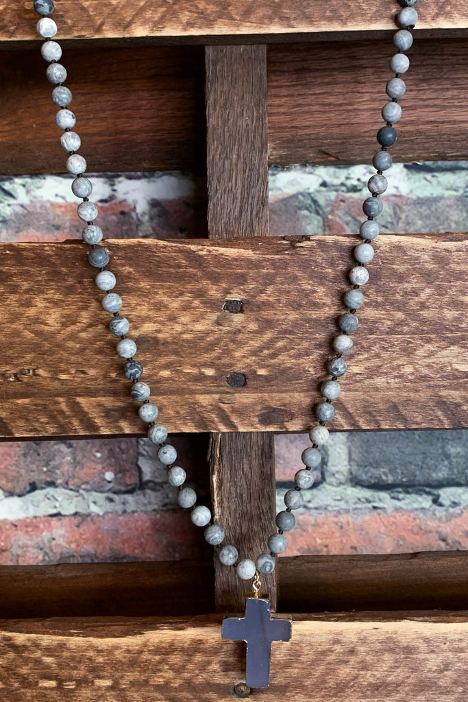 Light Of My Life Gray Cross Necklace Natural Stone