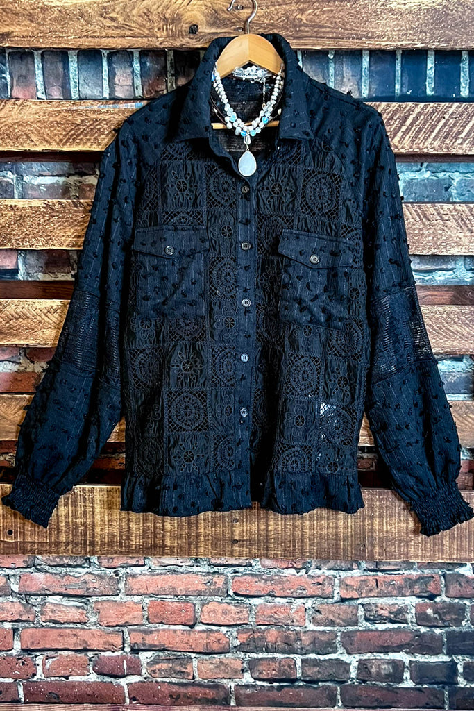 ANY EVENT STUNNING BLACK LACE SHIRT JACKET