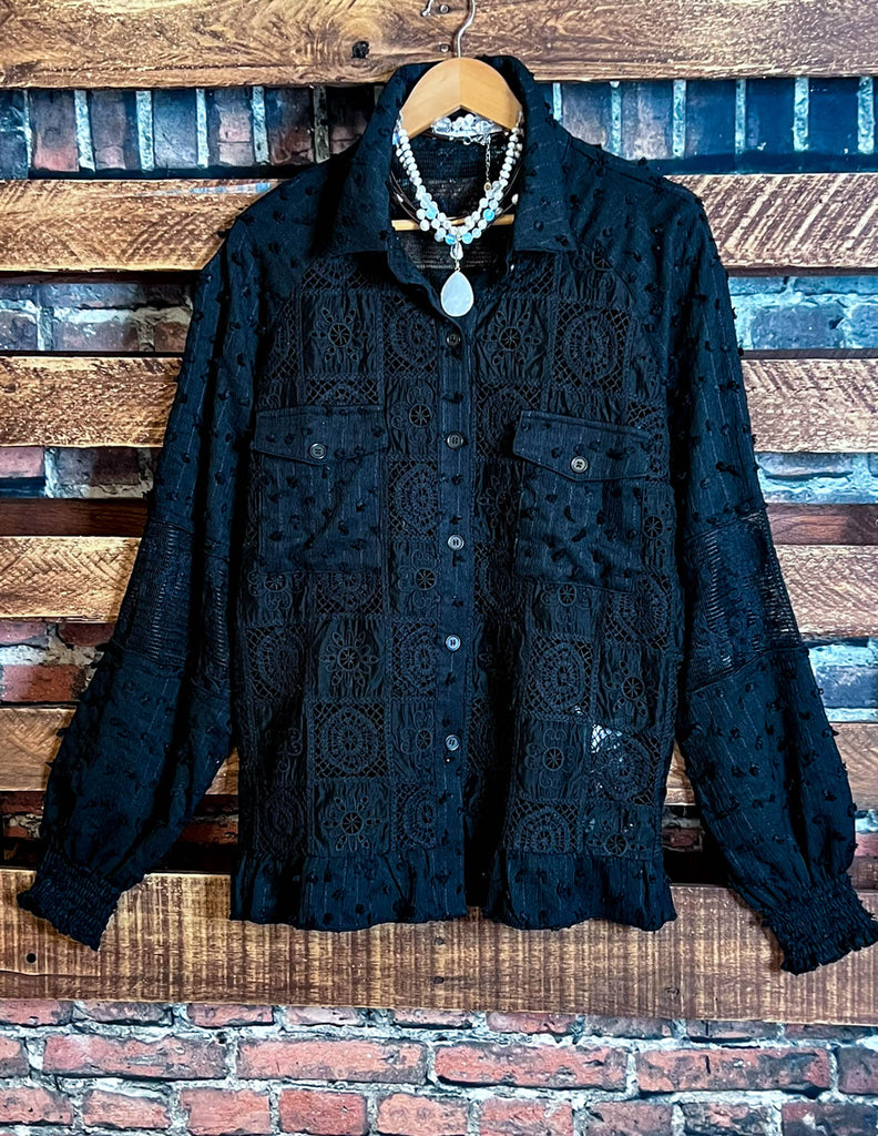 ANY EVENT STUNNING BLACK LACE SHIRT JACKET