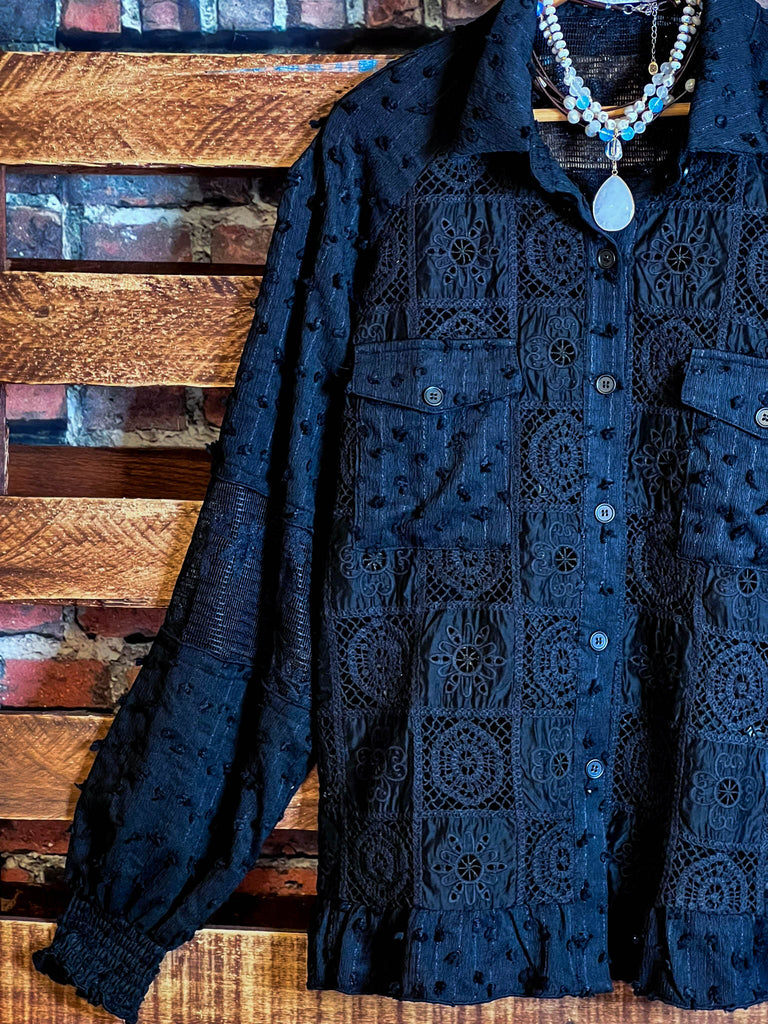 ANY EVENT STUNNING BLACK LACE SHIRT JACKET