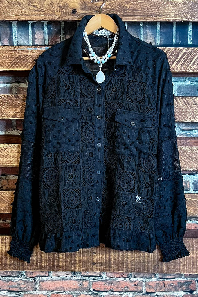 ANY EVENT STUNNING BLACK LACE SHIRT JACKET