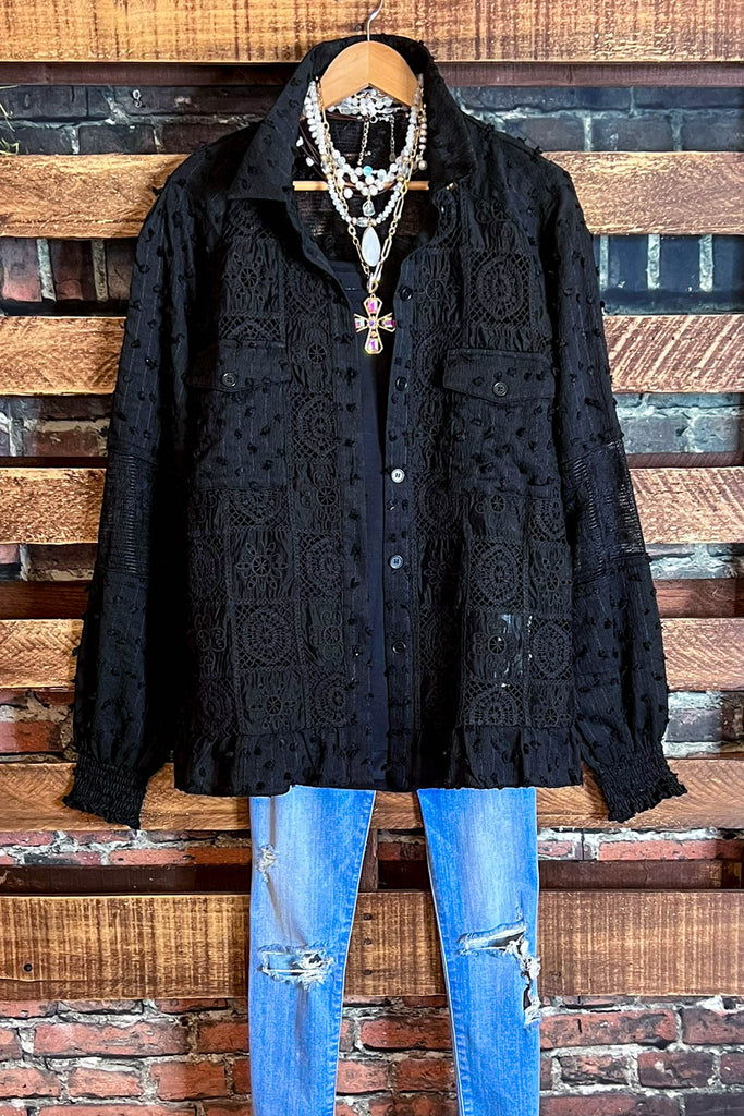 ANY EVENT STUNNING BLACK LACE SHIRT JACKET