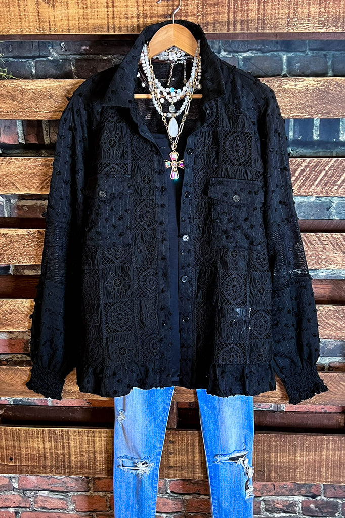 ANY EVENT STUNNING BLACK LACE SHIRT JACKET