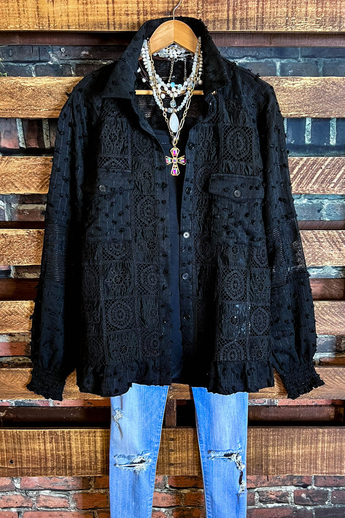 ANY EVENT STUNNING BLACK LACE SHIRT JACKET