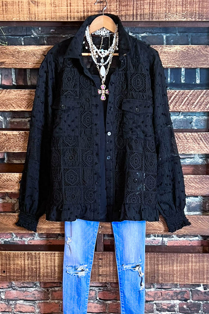 ANY EVENT STUNNING BLACK LACE SHIRT JACKET