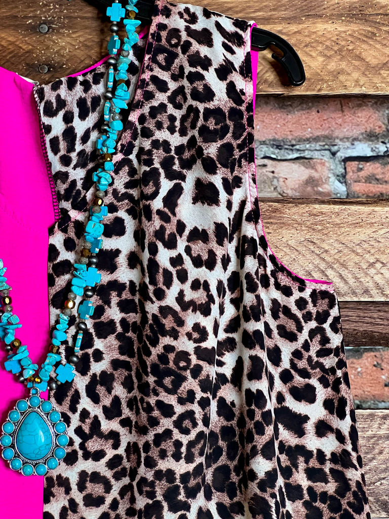 14-22 SIZE - DREAMS OF YOU FUCHSIA & LEOPARD PRINT TOP ---------- SALE