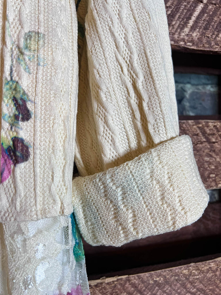 MAGNOLIA BLOSSOM LACE JACKET CARDIGAN IN BEIGE & MULTI-COLOR