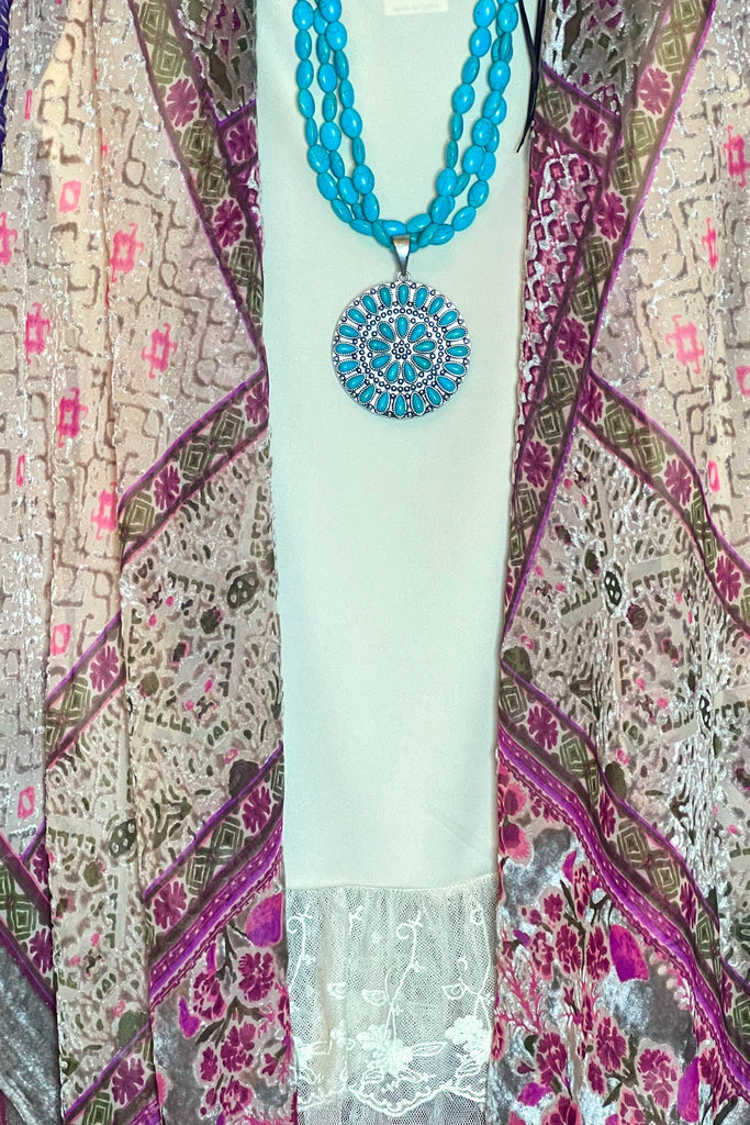 SWEET NOSTALGIA VELVET PINK PURPLE AND MULTI-COLOR KIMONO