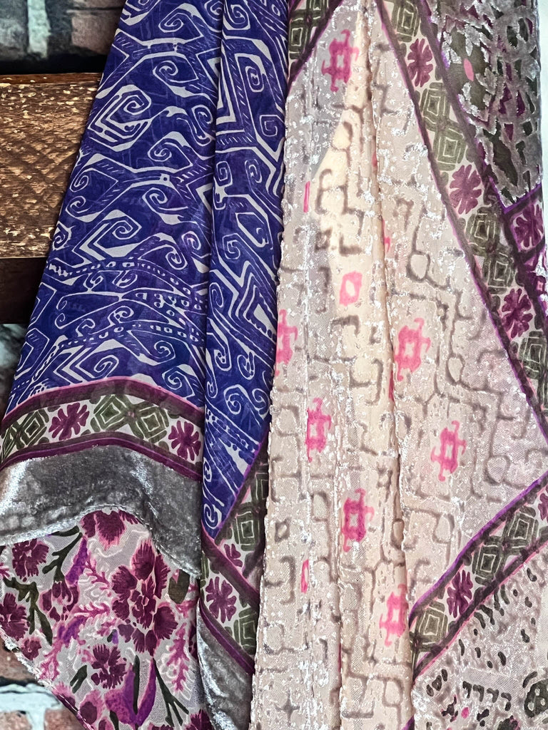 SWEET NOSTALGIA VELVET PINK PURPLE AND MULTI-COLOR KIMONO