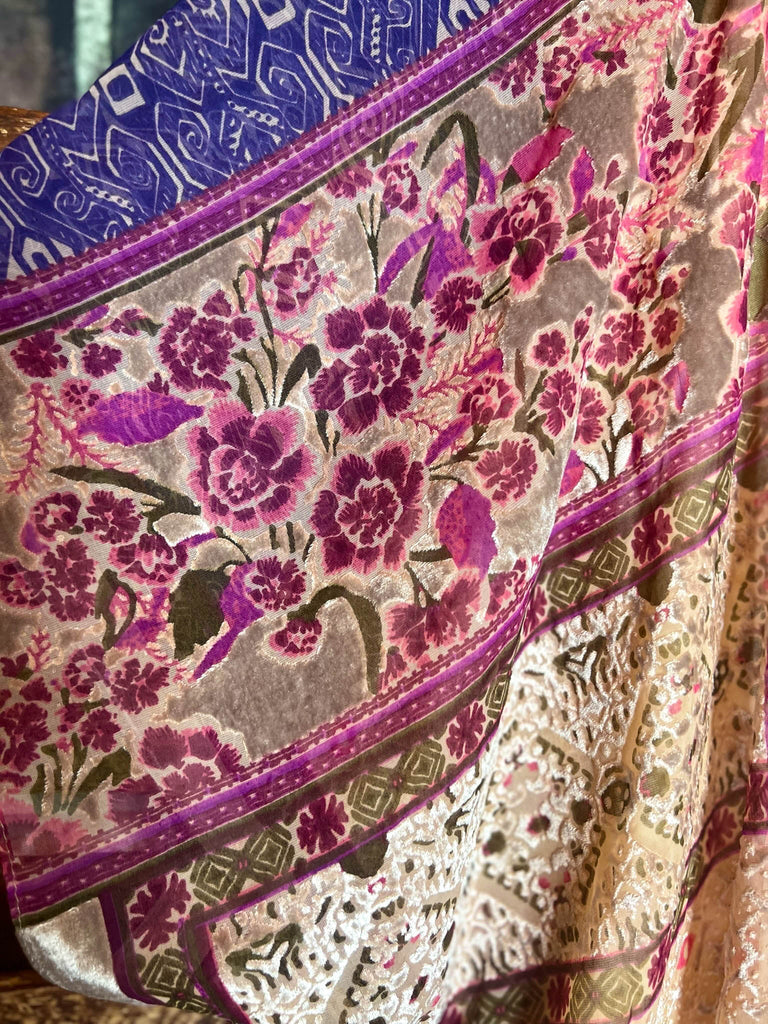 SWEET NOSTALGIA VELVET PINK PURPLE AND MULTI-COLOR KIMONO