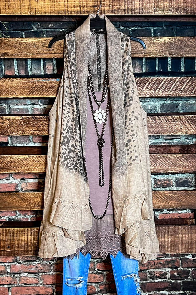 A LITTLE WILD AT HEART VEST ROSES LEOPARD E TAUPE