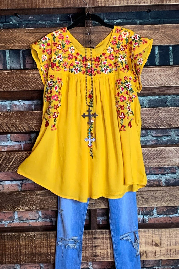 Moving On To Better Days Embroidered Top in Yellow