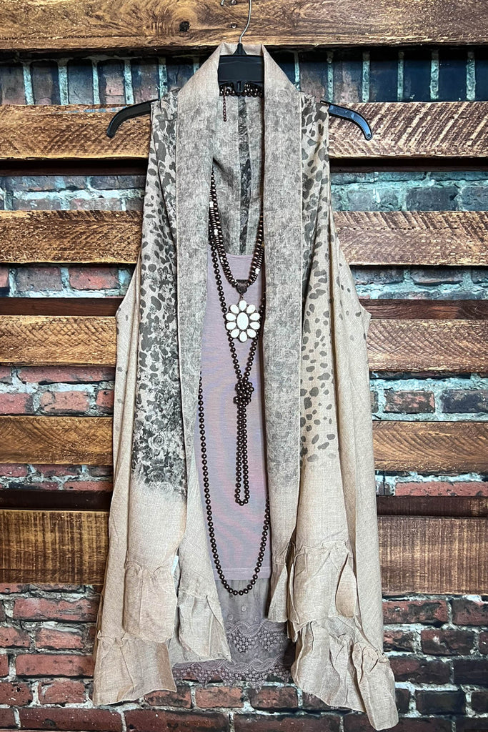 A LITTLE WILD AT HEART VEST ROSES LEOPARD E TAUPE