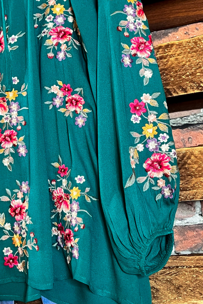 ESSENCE OF LOVE TEAL EMBROIDERED BLOUSE -------SALE