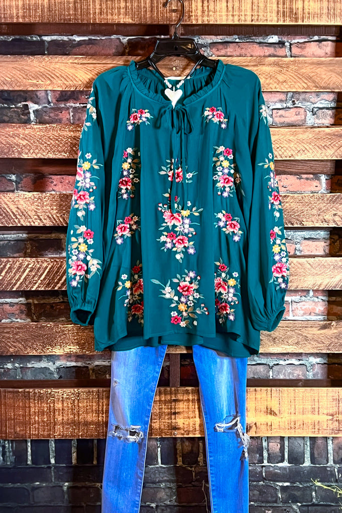 ESSENCE OF LOVE TEAL EMBROIDERED BLOUSE -------SALE
