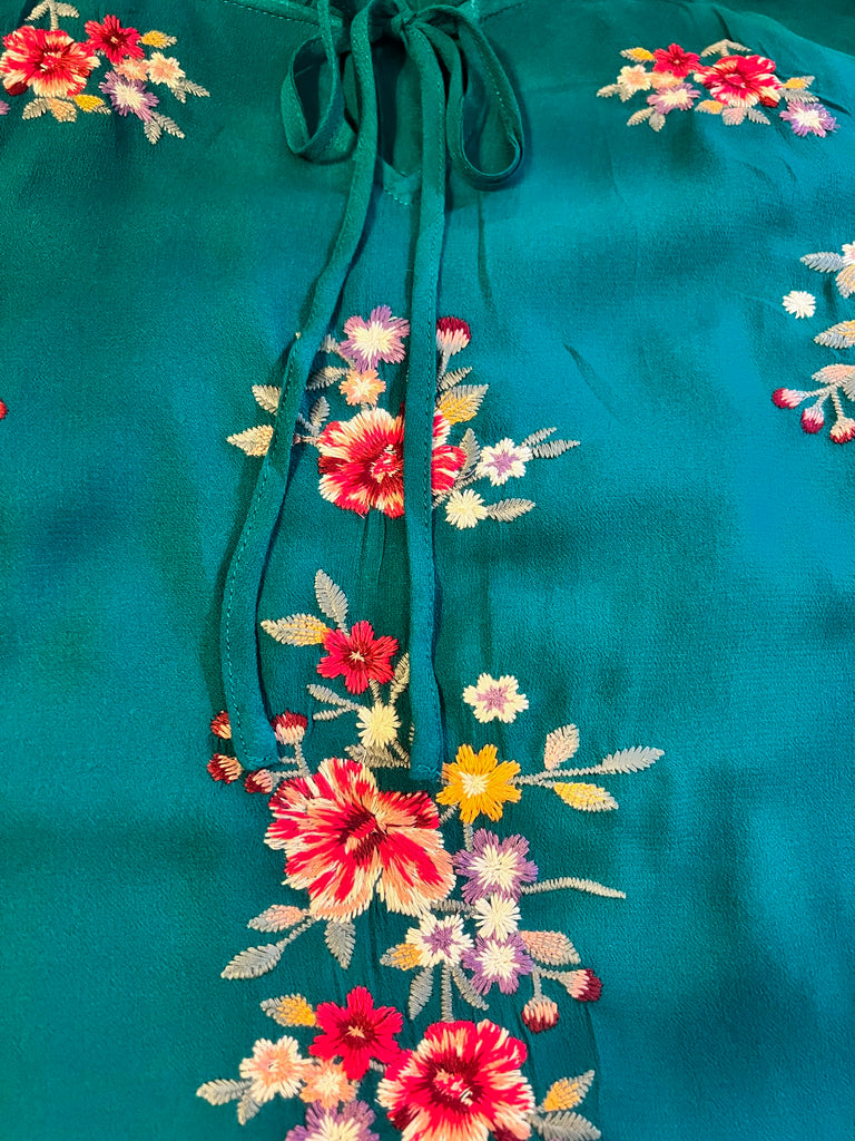 ESSENCE OF LOVE TEAL EMBROIDERED BLOUSE -------SALE