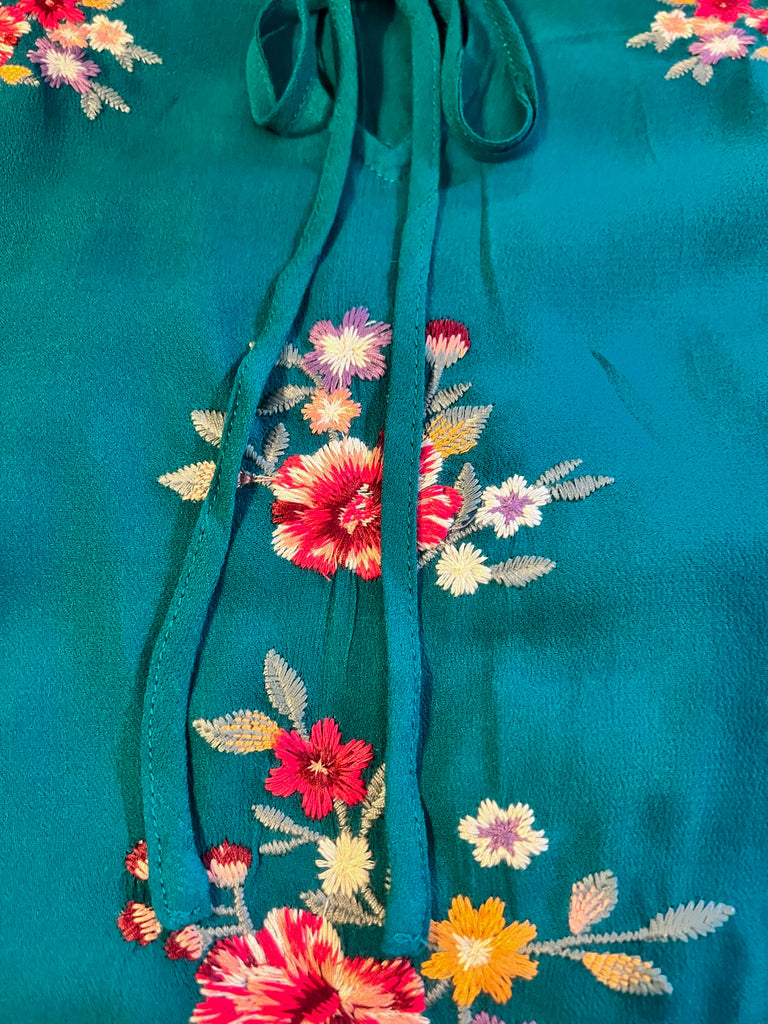 ESSENCE OF LOVE TEAL EMBROIDERED BLOUSE -------SALE