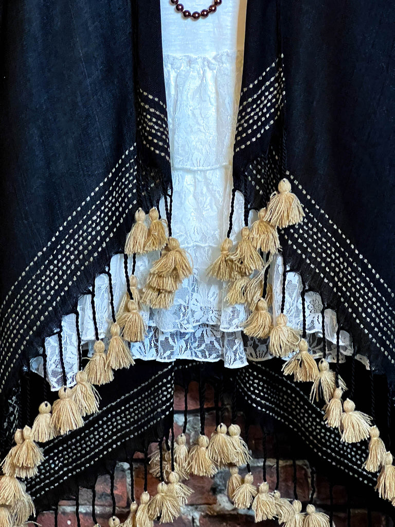 Going With The Wind Gauze Tassel Fringe Kimono in Black