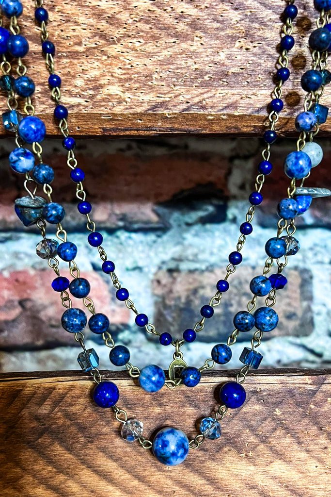 Free Soul Natural Stone Layered Necklace In Navy Blue