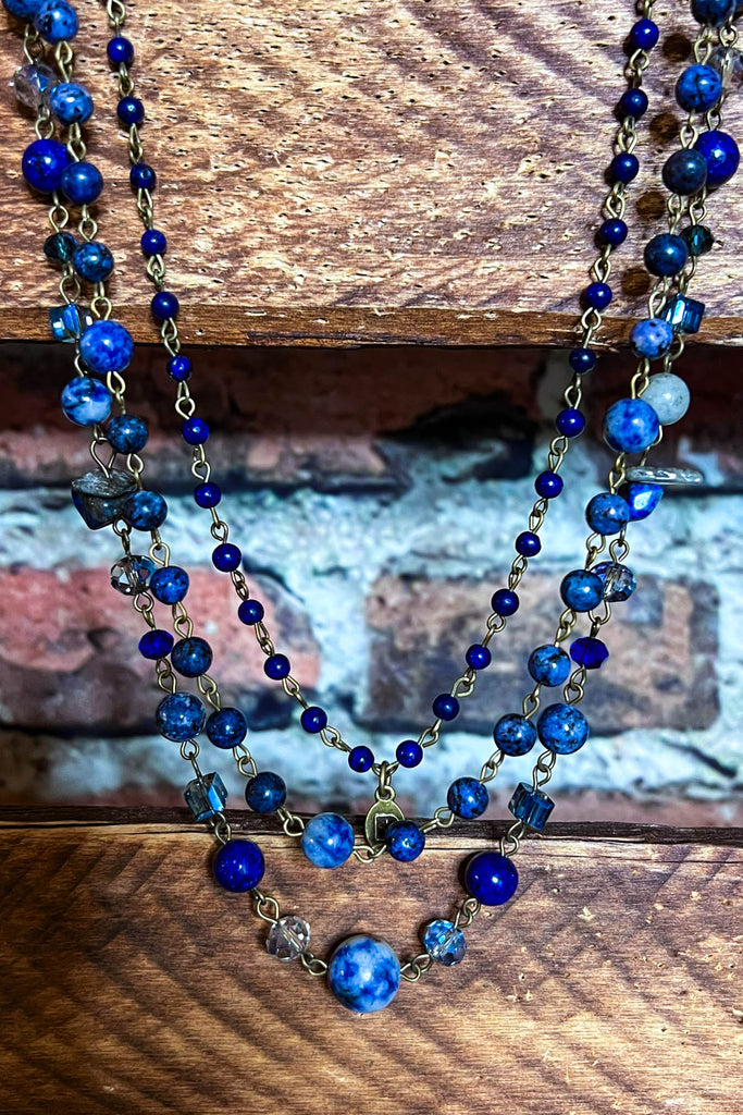Free Soul Natural Stone Layered Necklace In Navy Blue