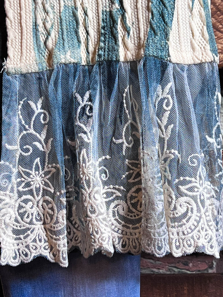 BLISSFUL MOMENTS LACE JACKET IN BLUE DENIM COLOR