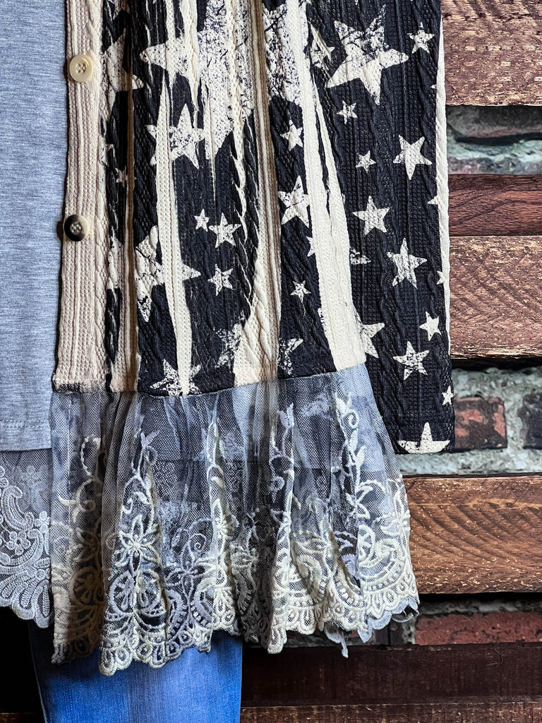 BLISSFUL MOMENTS FAB LACE JACKET IN BLACK & BEIGE