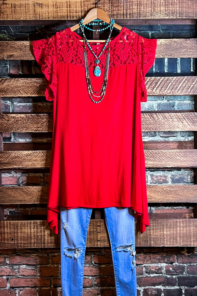 CITY OF LOVE LACE TUNIC IN RED