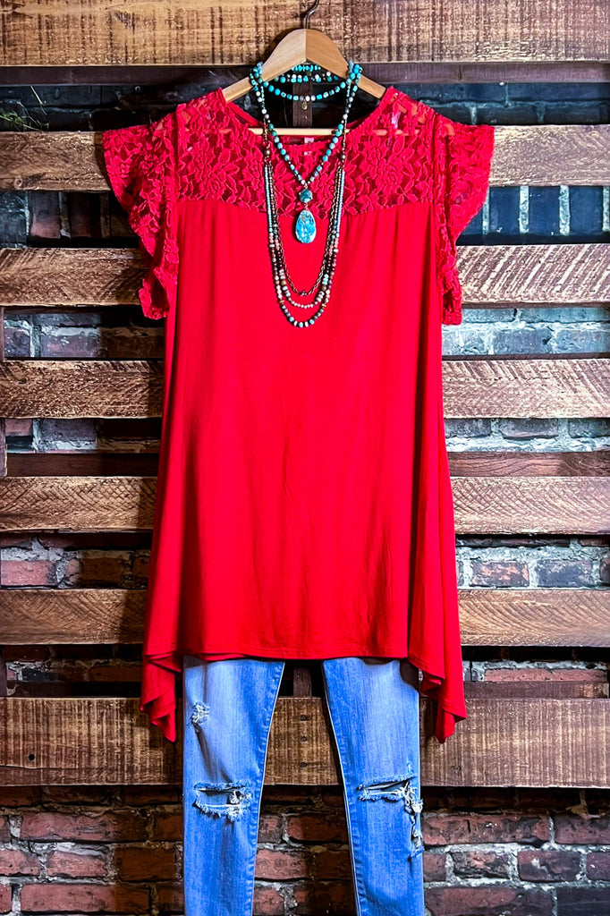 CITY OF LOVE LACE TUNIC IN RED