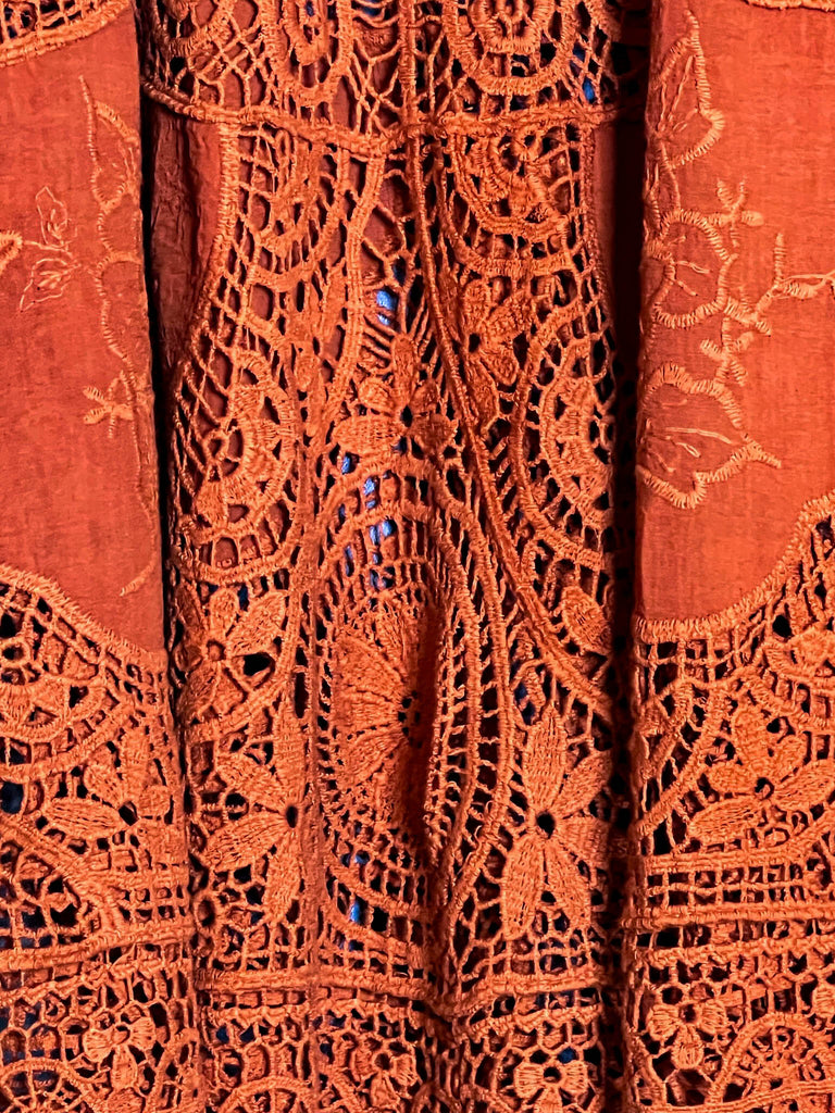 A FAIRYTALE PRETTY 100% COTTON CROCHET LACE TUNIC IN RUST