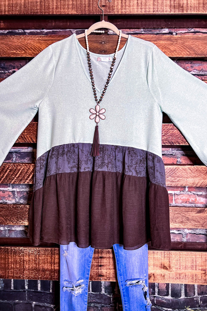 18-24 Size - Lovin' On You Top in Brown & Mint----------SALE