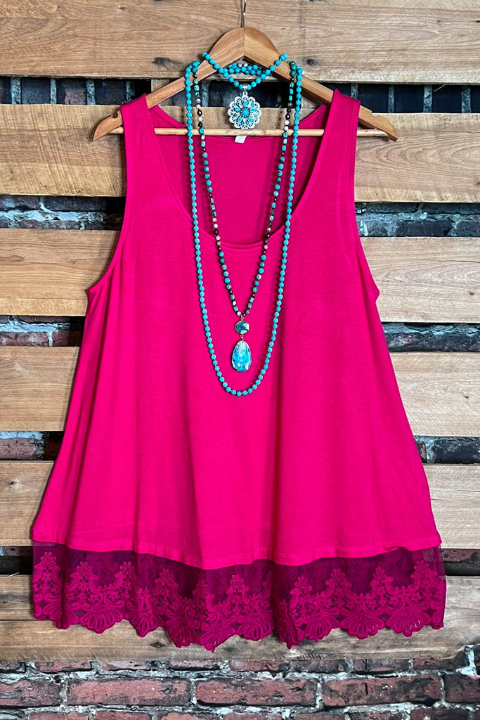 FULL OF GRACE LACE SLIP DRESS EXTENDER TOP IN ELETRIC MAGENTA
