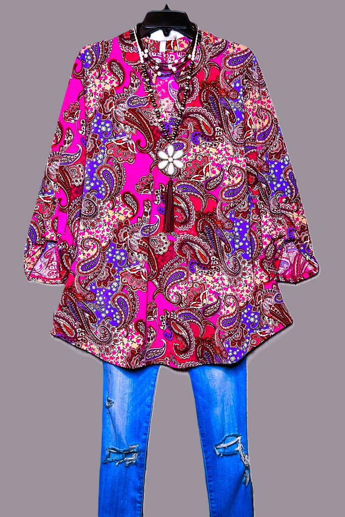 PLUS SIZE PAISLEY MAGENTA BLOUSE ------------ SALE